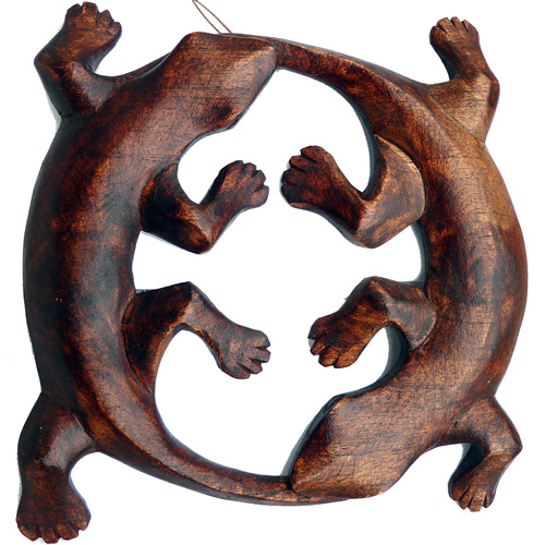 Déco Murale Lézard Gecko En Bois – Grand Modèle Gris/marron Style Jungle Ou Tropical