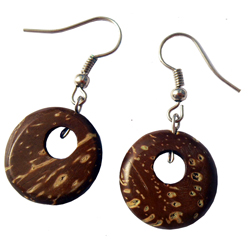 Boucles d'oreilles en noix de coco minis pendants artisanat de Bali