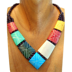 Collier Plastron Vintage En Os Et Perles - Longueur 47 Cm - Couleur Corne - Bon État