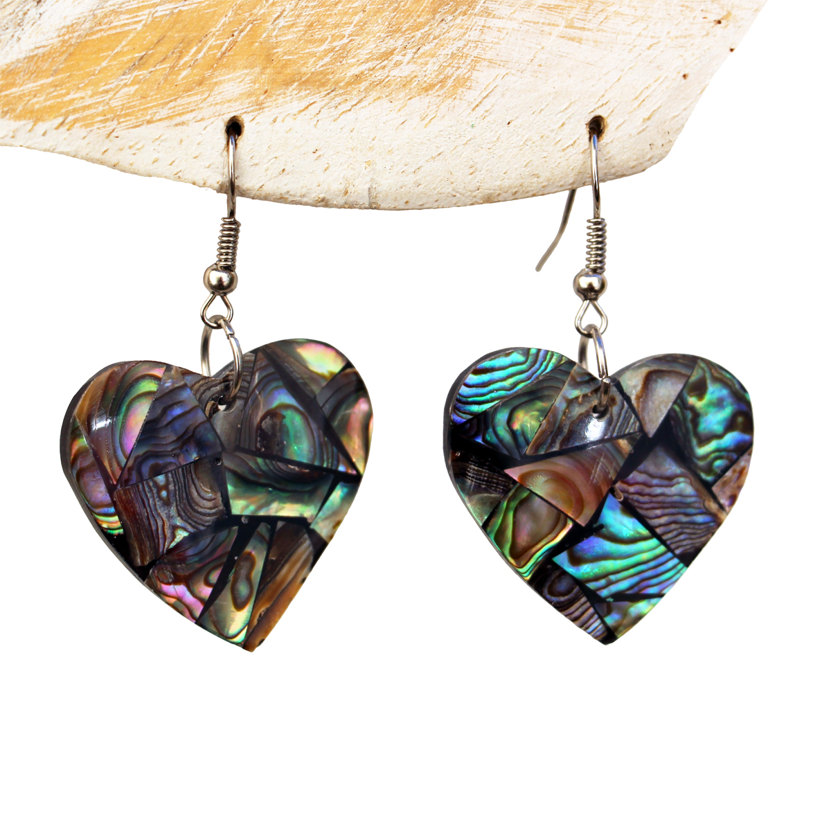 Boucles D'Oreilles Artisanales Titli - Nacre Avec Message D'Amour Et Longévité - Neuf