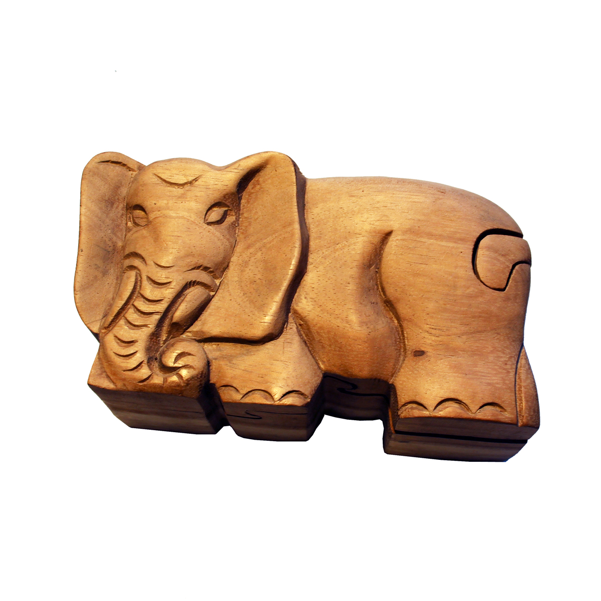 Boite  secrets en bois forme éléphant sculptée Artisanat de Bali