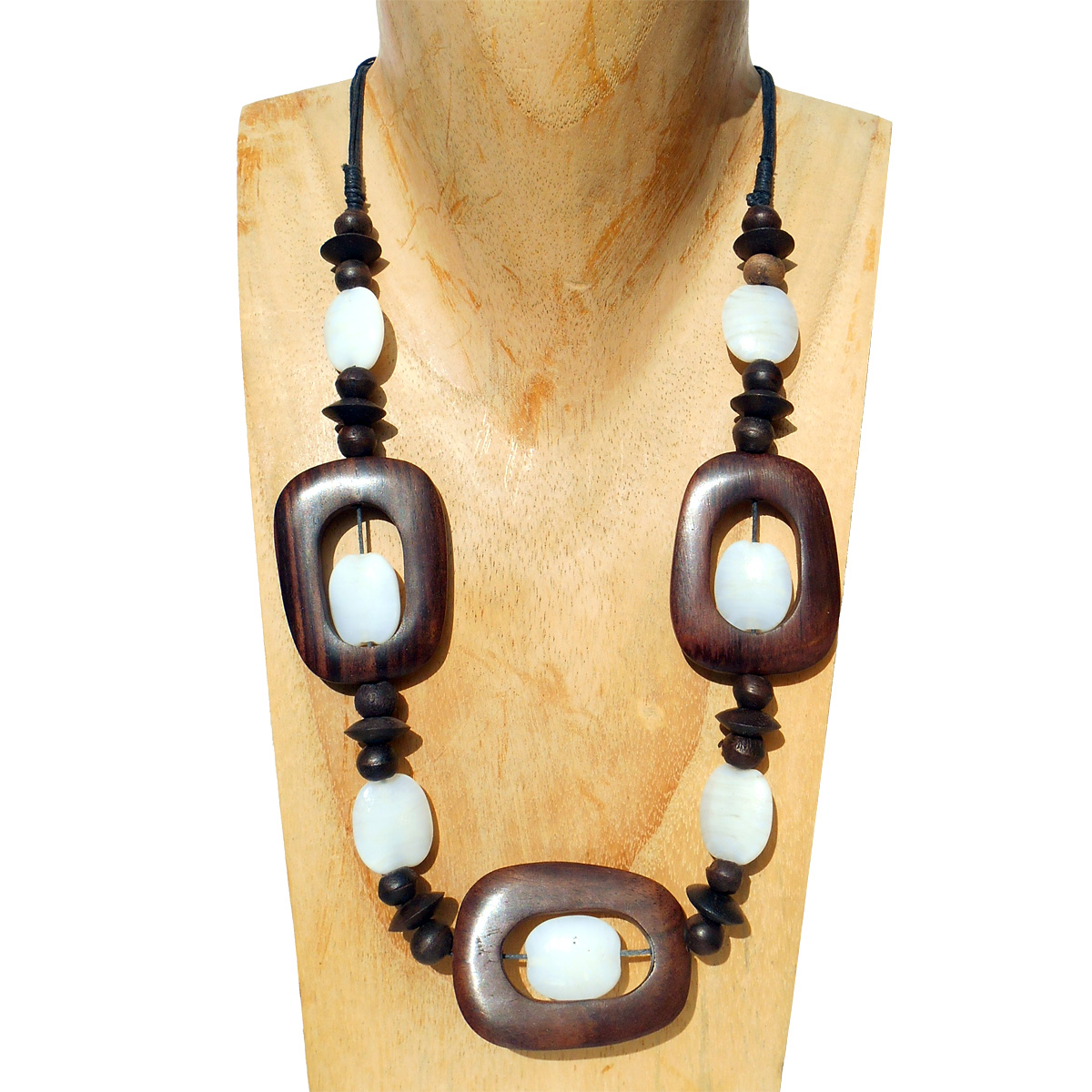 Collier En Bois Peint Multicolore Artisanat Bali - Ethnique, Unisexe, Pendentif Rond, Neuf