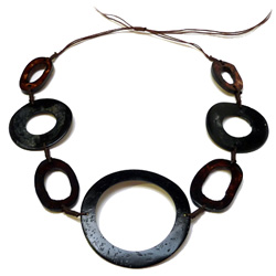 Collier Cercles Signé UNOde50 - Métal Argenté Et Cuir - État Excellent - Vintage
