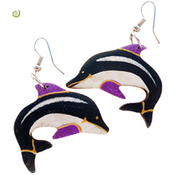 Boucles d'oreille Dauphins en Bois Peintes à la Main