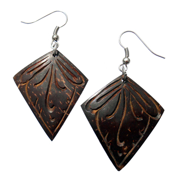 boucles d'oreilles en coco losanges gravés