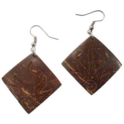 Boucles d'oreilles pendants en noix de coco artisanat de Bali