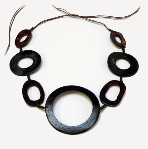 Collier original creation artisanale cercles noir marron artisanat
