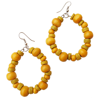 boucles d'oreilles bois jaunes créoles originales bois et noix de coco 