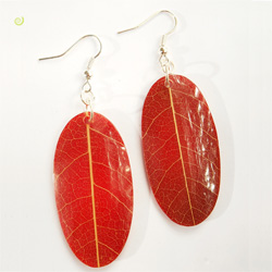 Boucles d'oreilles Originales Rouges Vraies Feuilles d'arbre Végétales