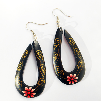 Boucles doreilles Bois Femmes goutte peint à la main fleurs Bali