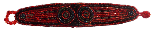 Bracelet fantaisie broderie de rocailles tons rouges