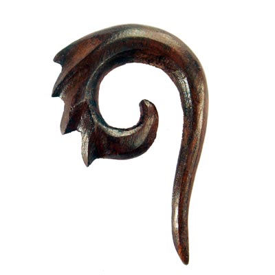 Boucle d'oreille unique écarteur de 5 mm en bois sculptée artisanat de Bali