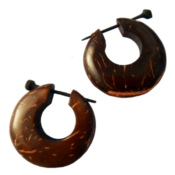 Paire de boucles en Coco fermoir pique en Bois création artisanale bijoux en noix de coco boucles d'oreilles bois homme femme