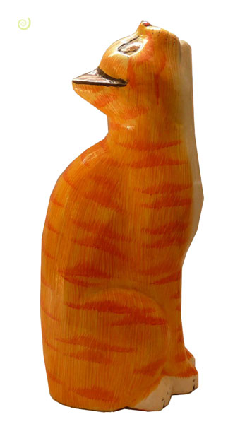 Statuette chat roux en bois
