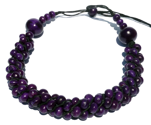 Collier en bois violet perles torsadées bijoux en bois création artisanale de Bali