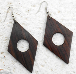 Grandes Boucles d'oreilles Originales en Bois Forme Géométrique Losange