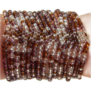 Bracelet manchette original 15 rangs perles de rocaille transparentes ambrées élastique bijou artisanat 