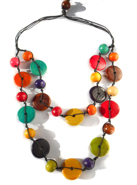 Collier rangs de perles en bois multicolores Artisanat de Bali