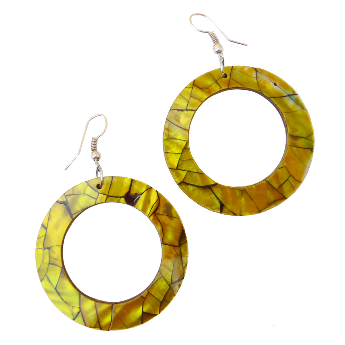 Boucles D'oreilles Vintage MIGEON PARIS - Cœur En Résine Jaune Ambre - Années 90 - Occasion