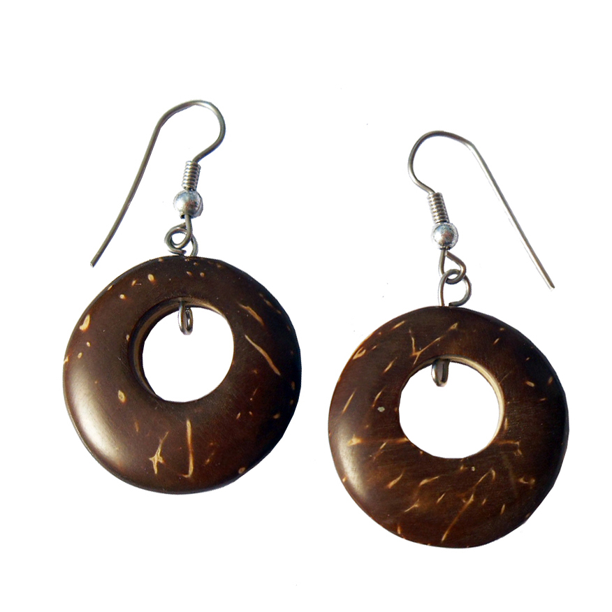 boucles d'oreille originales rondes en noix de coco pendants anneaux artisanat de Bali
