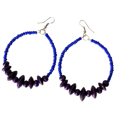 boucles doreilles bois femme creoles rocailles bleu violet creation artisanale