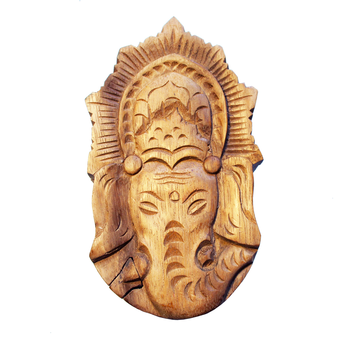 Boite à secrets en bois sculpté Forme Ganesh tête d'éléphant coiffé artisanat de Bali