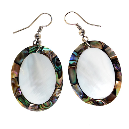 Boucles d'oreilles nacre blanche et abalone artisanat de Bali