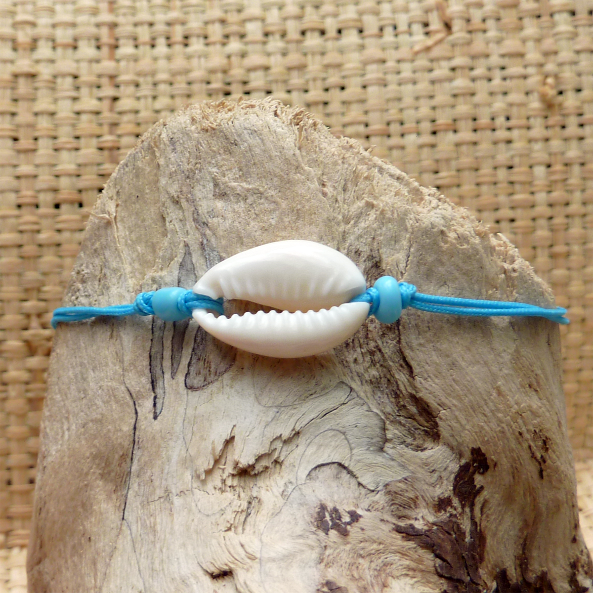 Bracelet Perles Coquillage Bleu Et Blanc, Nacré Et Doré - Ajustable, Thème été