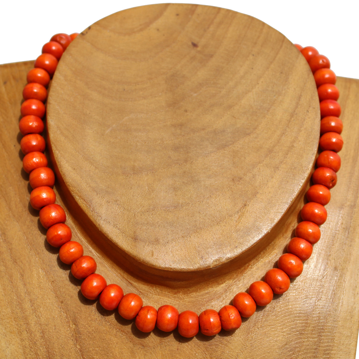Collier Triple Rang Perles En Bois Bali – Couleurs Orange, Vert Anis, Rouge, Artisanal, Neuf
