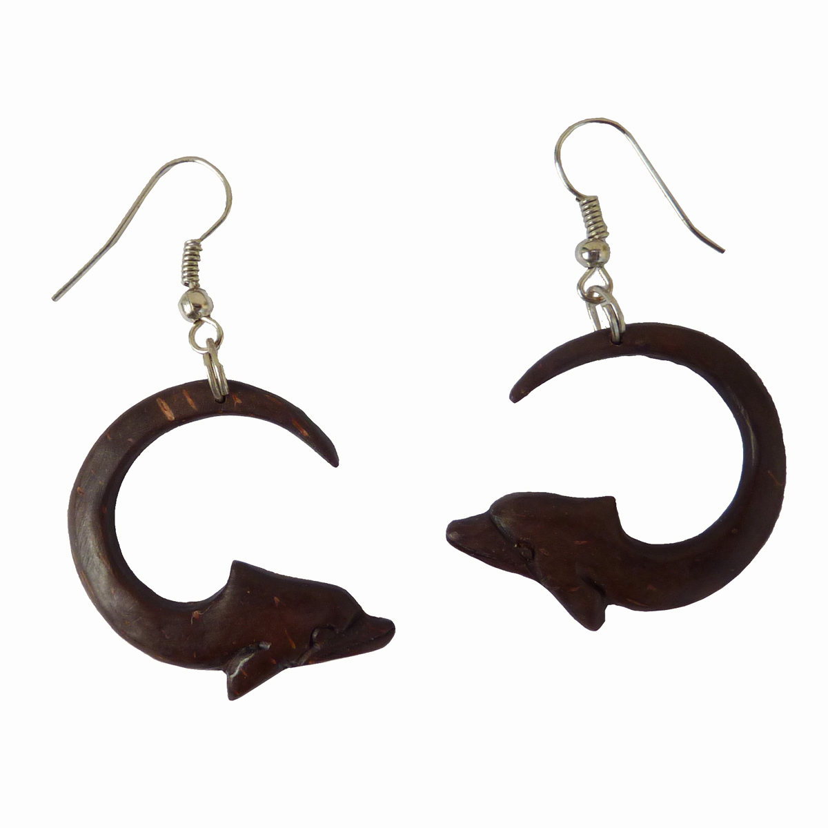 Boucles d'oreilles dauphins sculpture en coco artisanat de Bali Boucles d'oreilles dauphins sculpture en coco artisanat de Bali