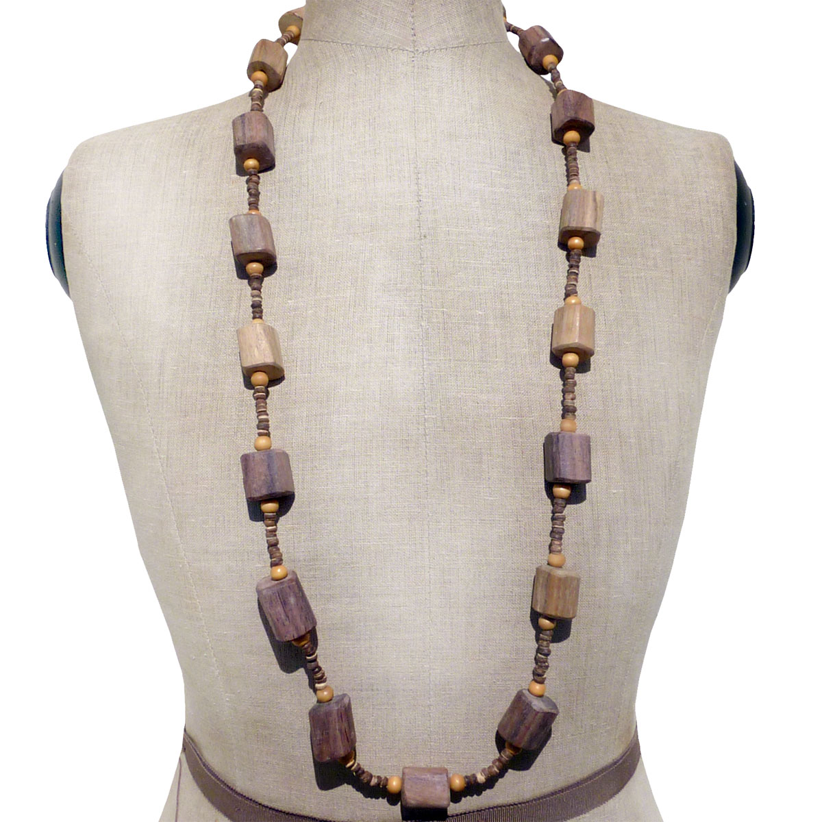 Collier Sautoir En Perles De Bois Léger Noir - Bijou Vintage Occasion En Parfait état