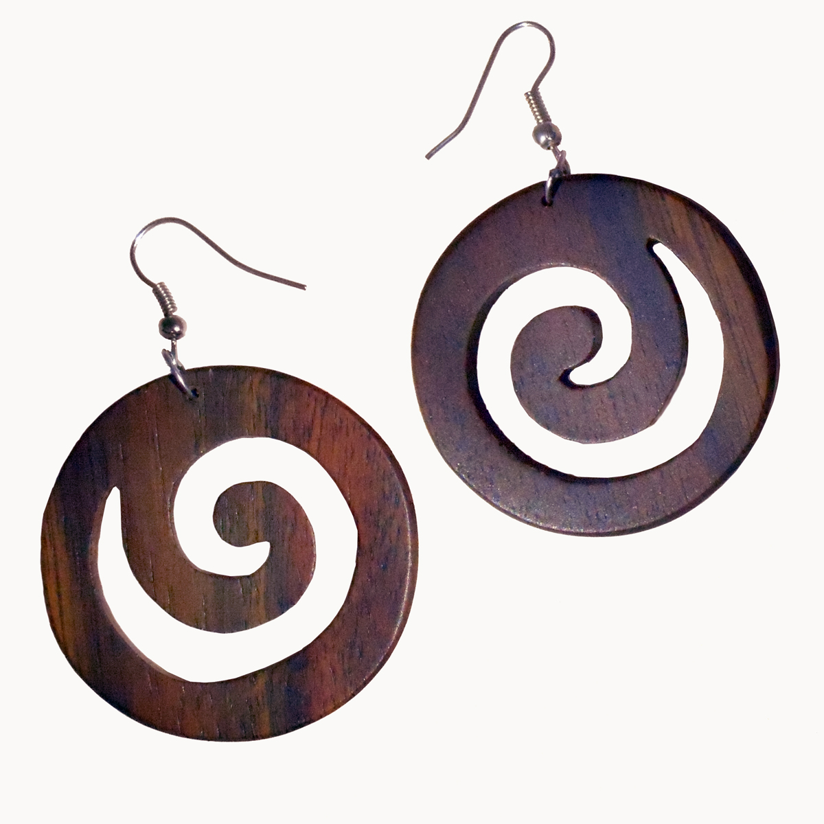 boucles d'oreille en bois forme spirales bois de suar naturel